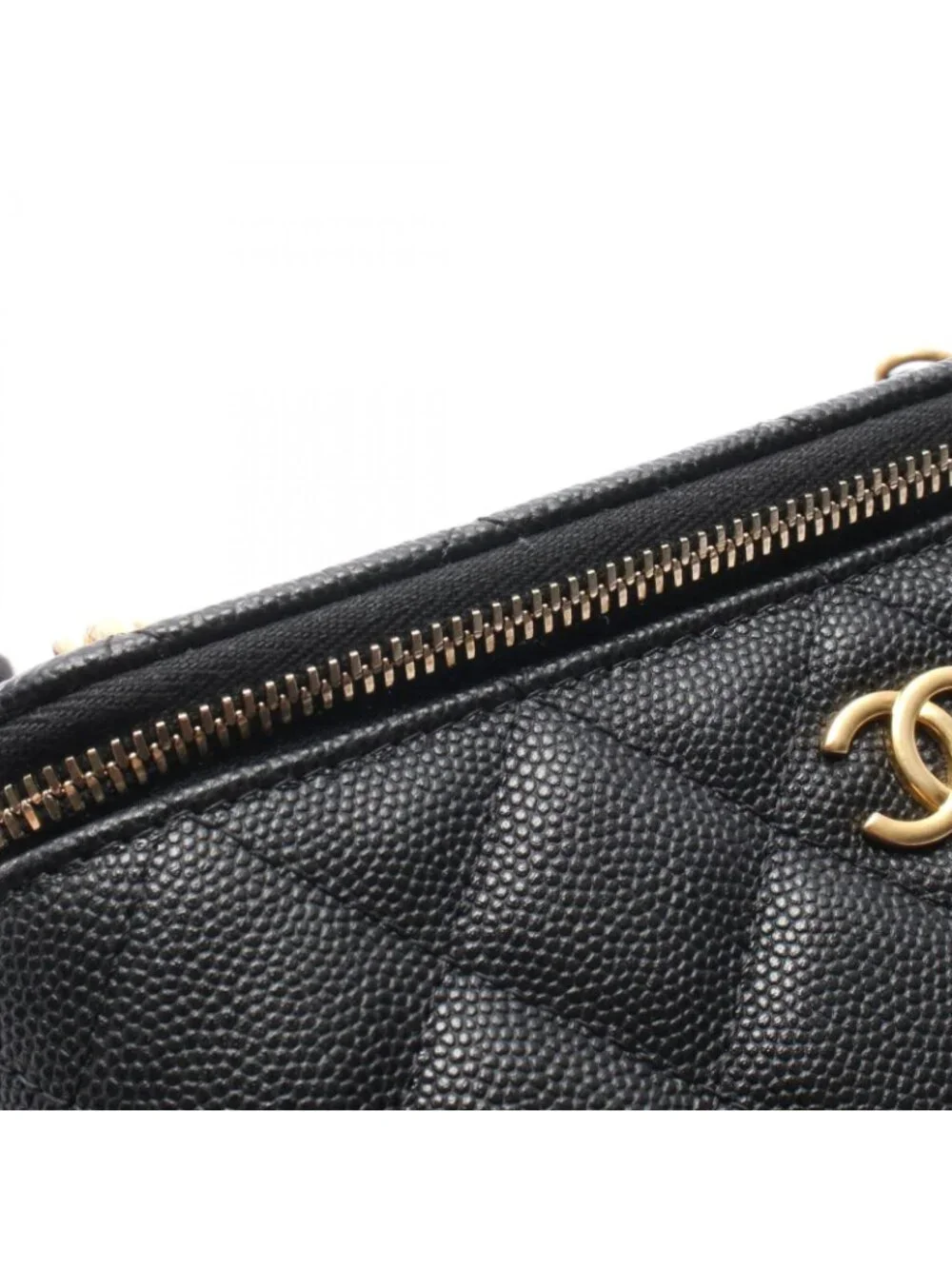 Chanel Shoulder Bag Quilted Vanity Black Calf Chain